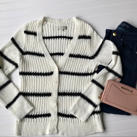 LOFT Sweaters - Loft cream and black striped sweater
